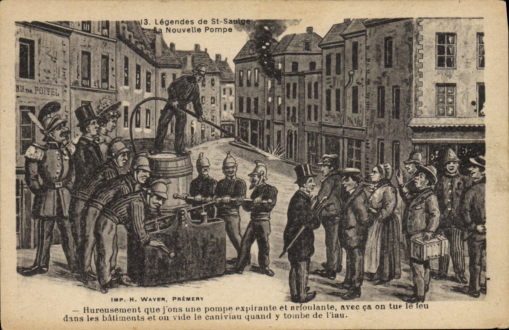 CPA Sapeurs Pompiers Legende de Saint Saulge La nouvelle pompe