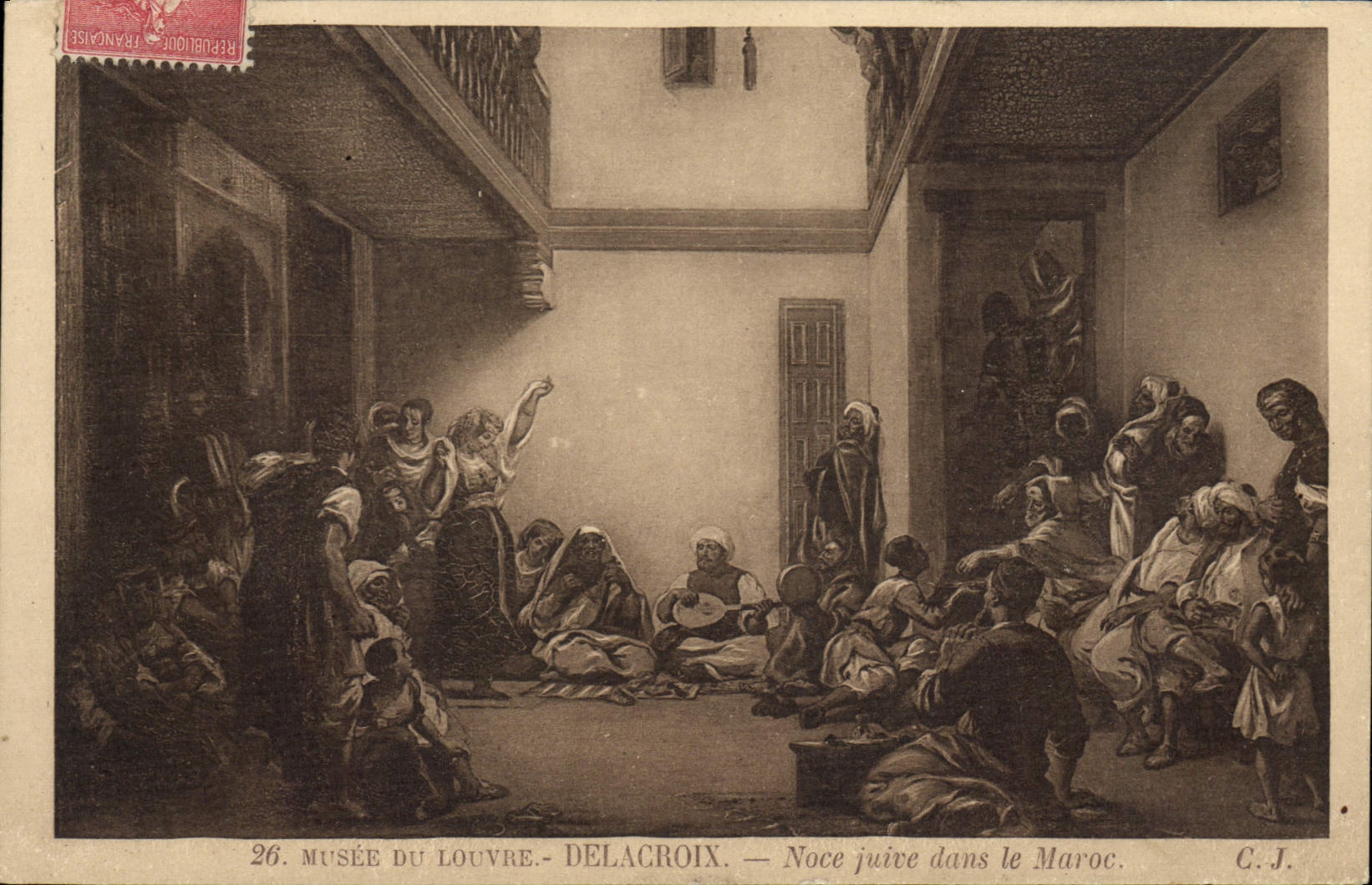 VINTAGE POSTCARD Judaica Paris Museum of Louvre Delacroix Jewish Wedding in Jewish Morocco