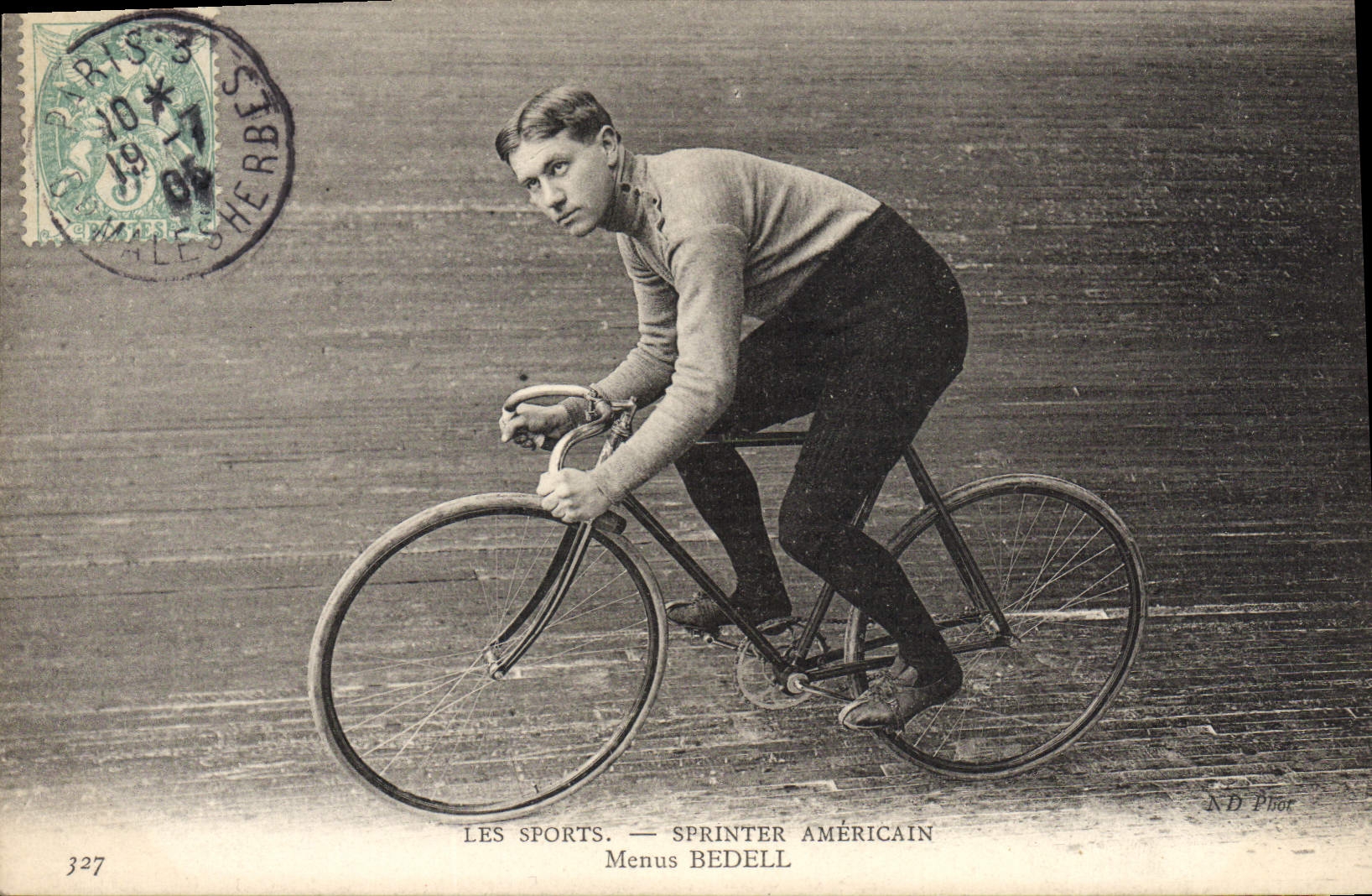 CPA Velo Cycle Cyclisme Sprinter americain Menus Bedell