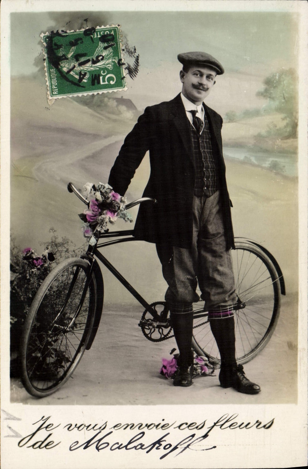 VINTAGE POSTCARD Velo Cycles Cycling Malakoff Man