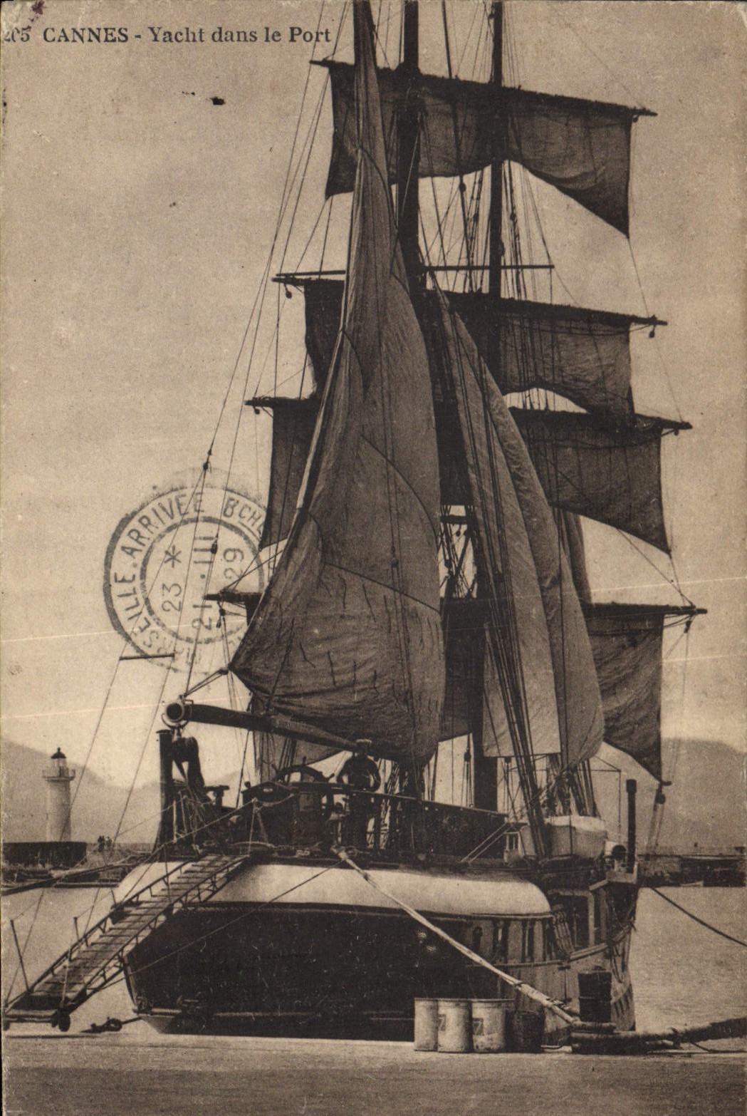 VINTAGE POSTCARD Boat Cannes Yacht in the port