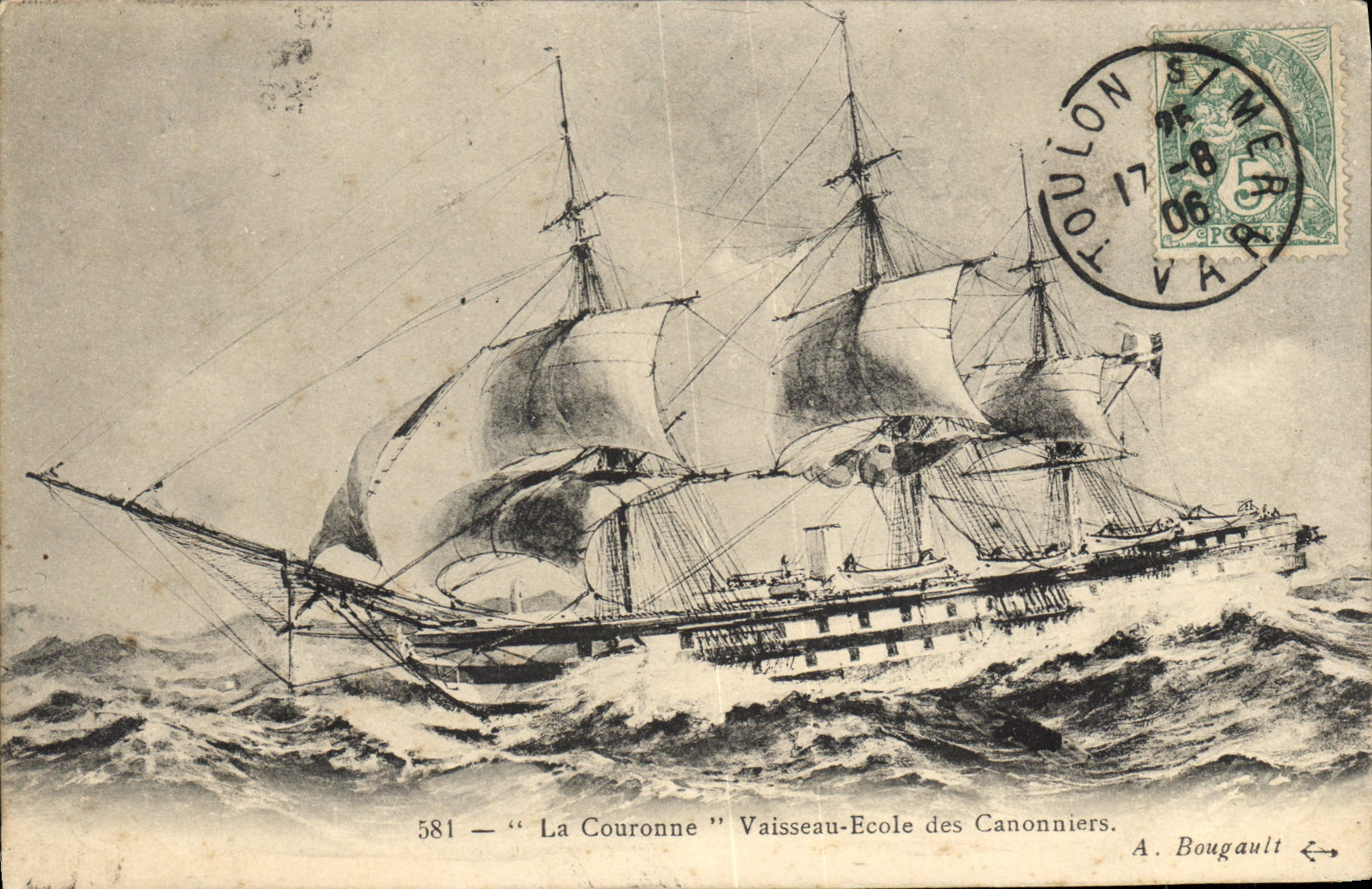 VINTAGE POSTCARD Boat the Crown Vessel School of the Gunners