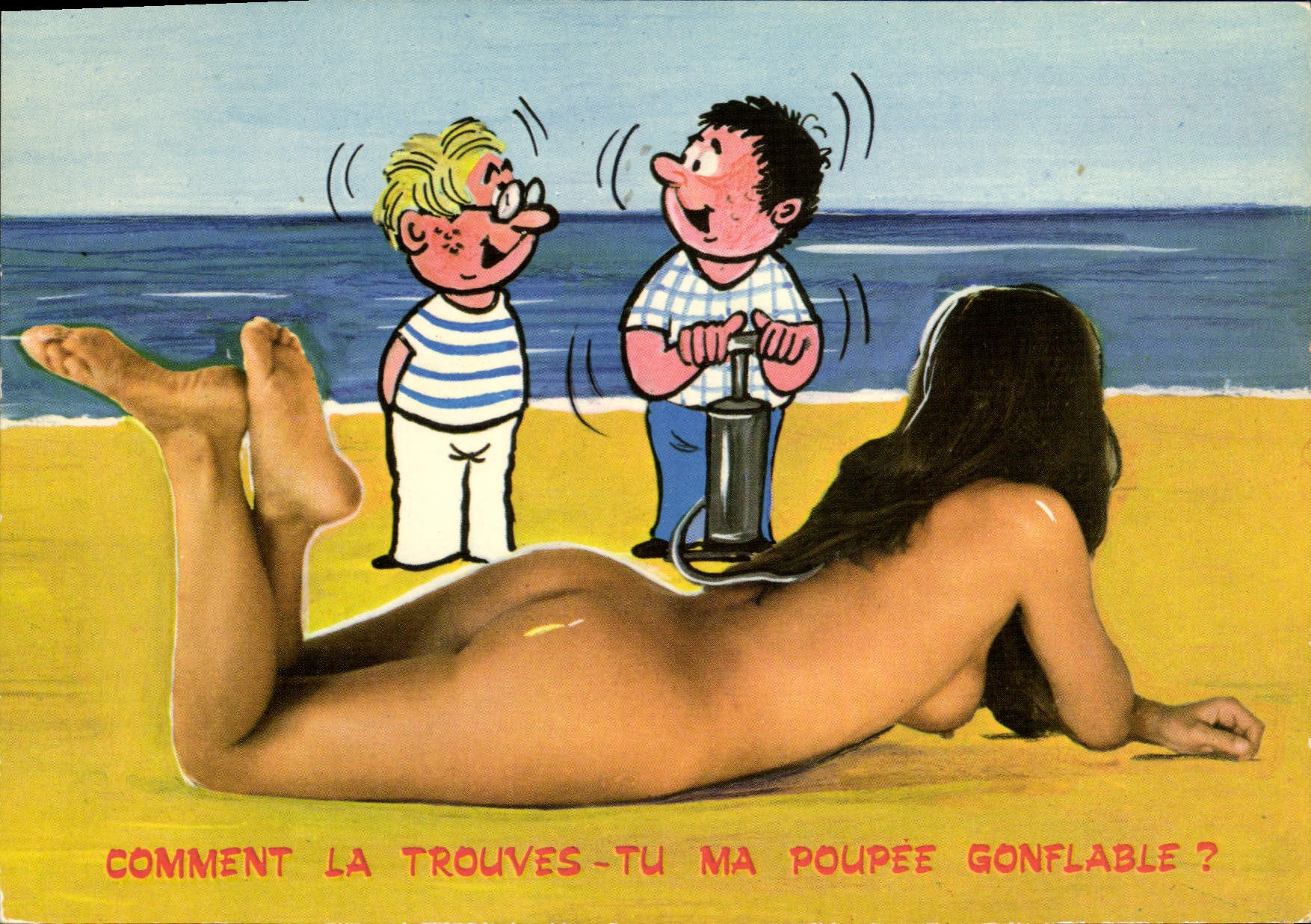 CPM Nu erotique Femme Comment la trouves tu ma poupee gonflable