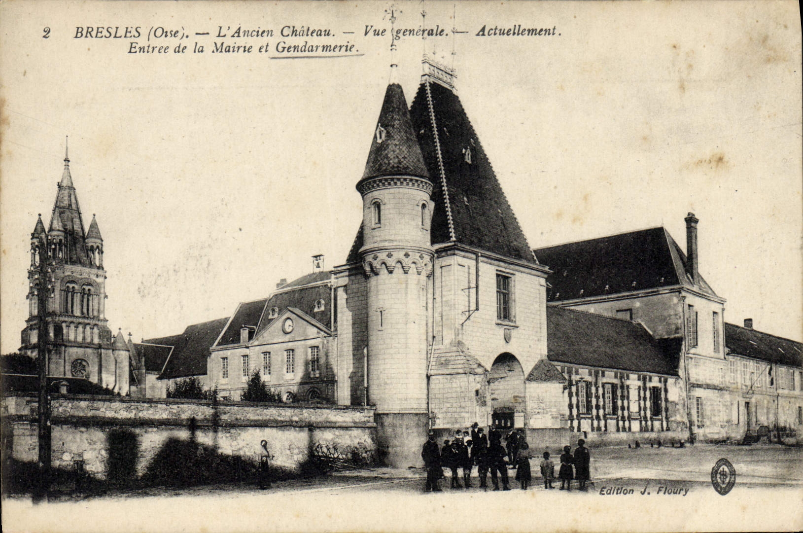 VINTAGE POSTCARD Bresles the old castle View Currently Entered of the town hall and Gendarmerie