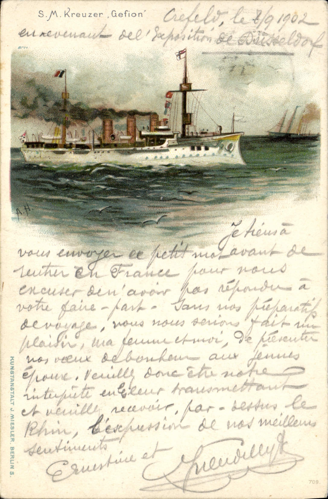VINTAGE POSTCARD Boat SM Kreuzer Gefion
