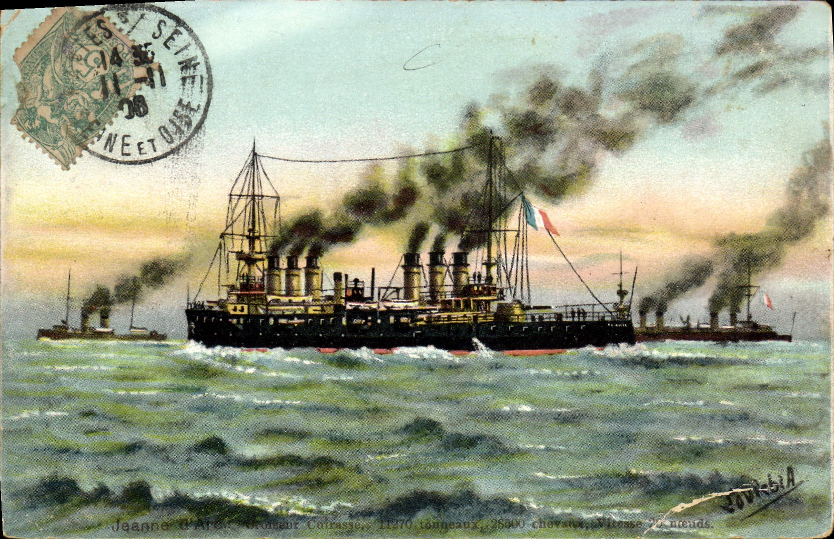 VINTAGE POSTCARD Bateau Jeanne d' Arc Cruiser Armours