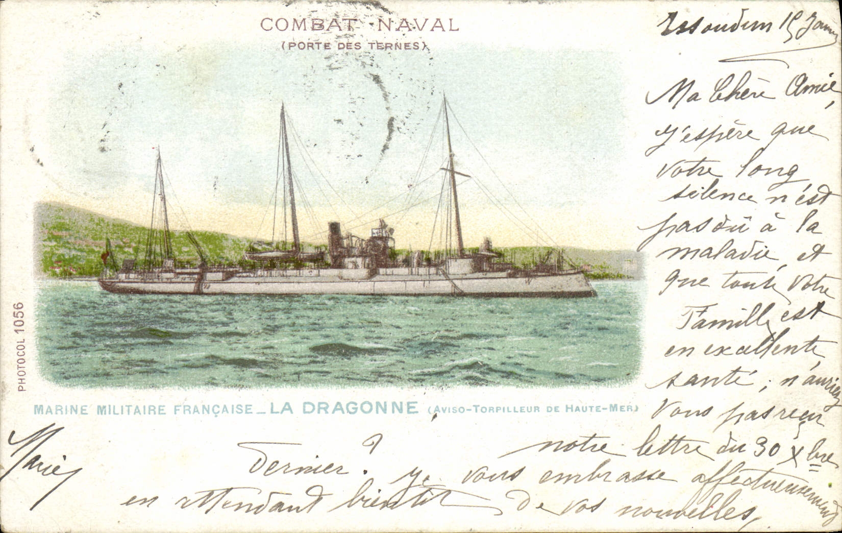 VINTAGE POSTCARD Bateau naval Action Carries Terns Dragonne Aviso destroyer of open sea