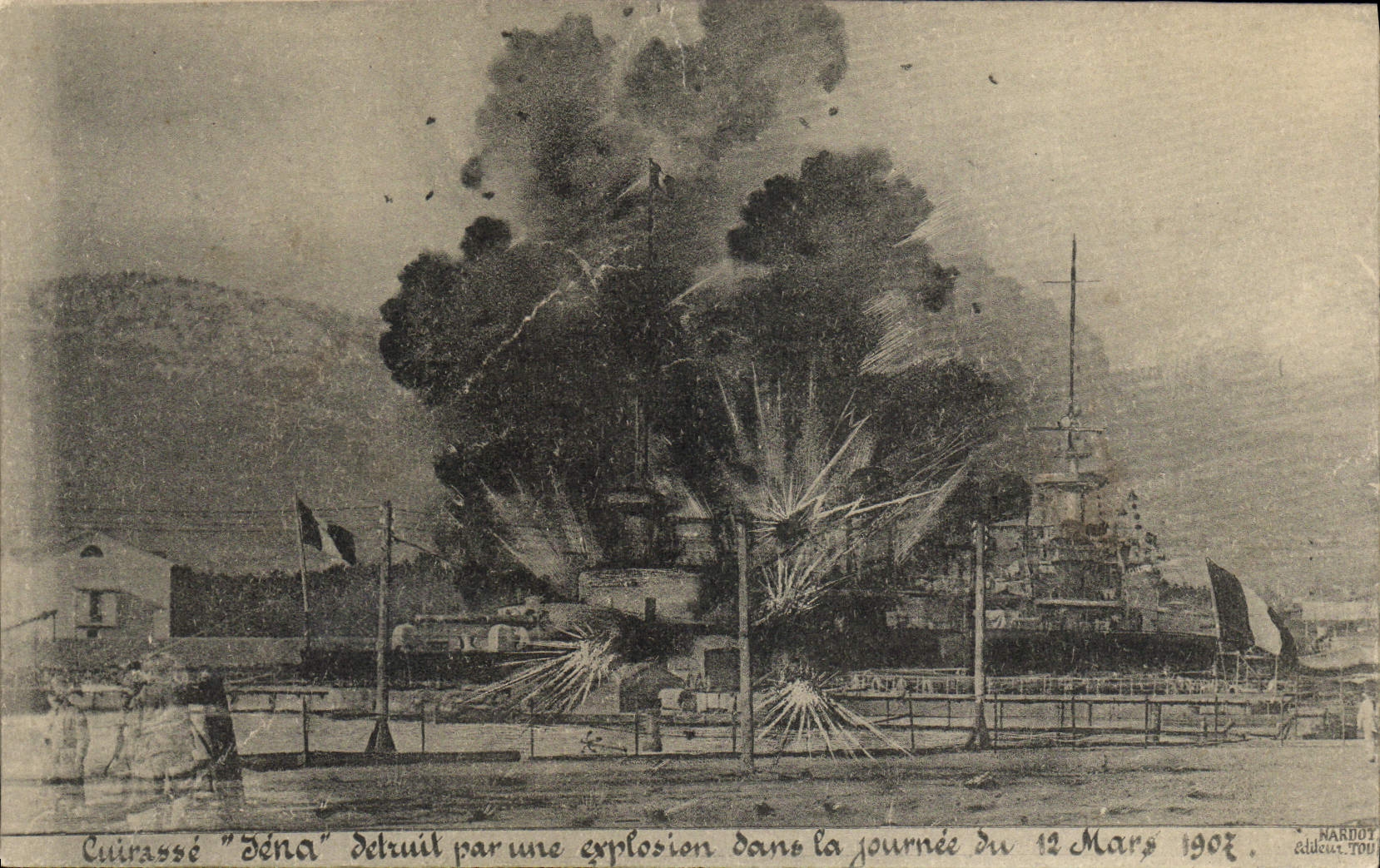 VINTAGE POSTCARD Bateau Armours Iena destroyed by an explosion in the day of March 12th, 1907