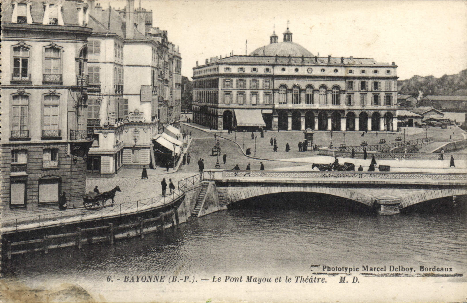 VINTAGE POSTCARD Bayonne the Mayou bridge and the Theater