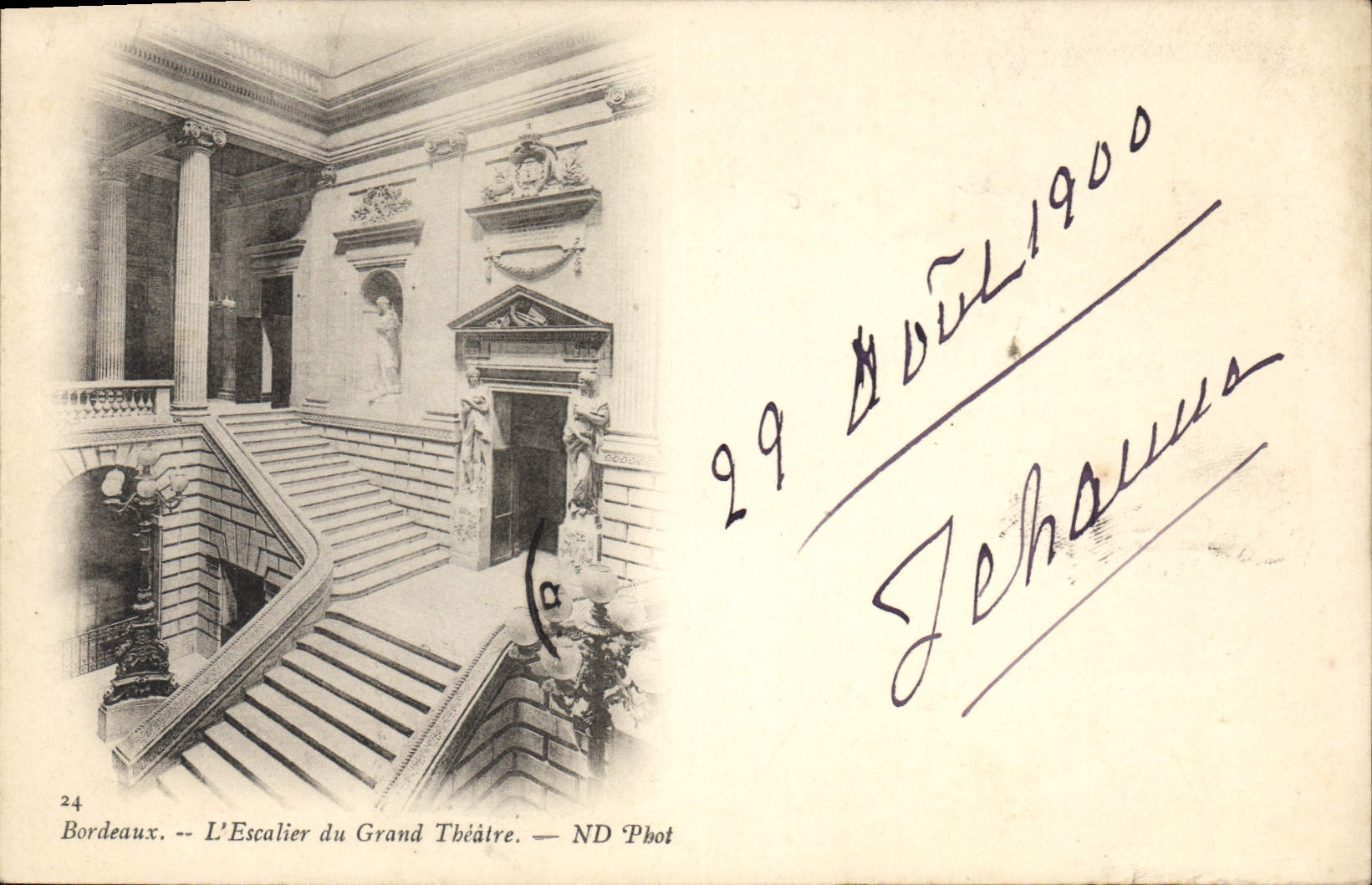 VINTAGE POSTCARD Bordeaux the staircase of the large Theater