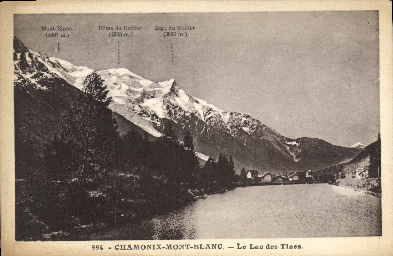 POSTAL Chamonix Mont Blanc de la VENDIMIA el lago de las trituradoras de la arcilla