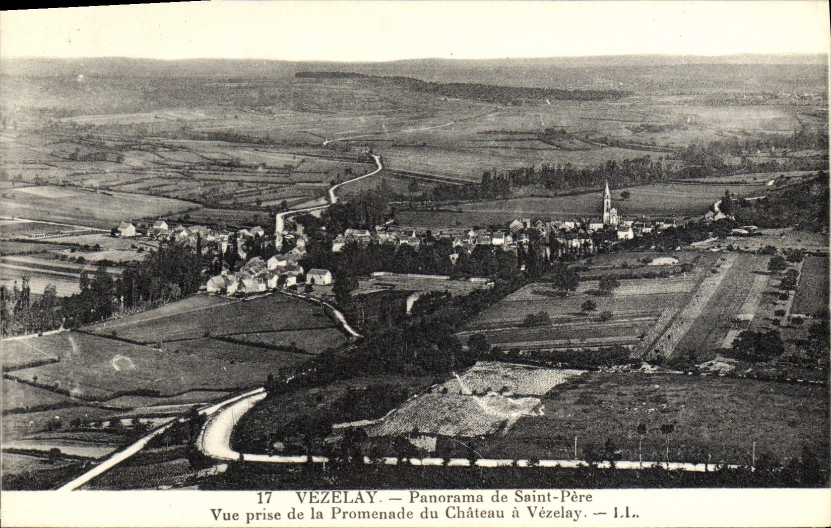 VINTAGE POSTCARD Vezelay Panorama Of Saint Father Seen from of the walk of the castle has Vezelay