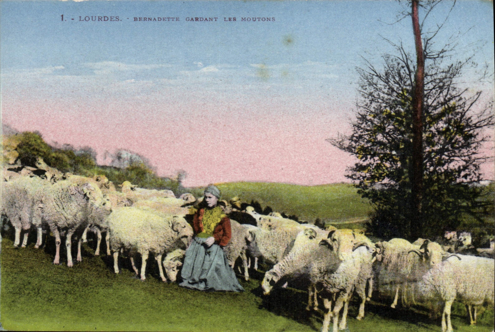VINTAGE POSTCARD Heavy Bernadette keeping the sheep
