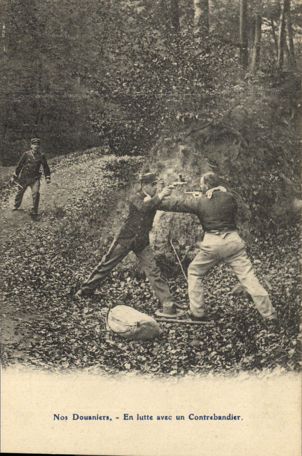 VINTAGE POSTCARD Douanes Our customs officers fights about It with a smuggler