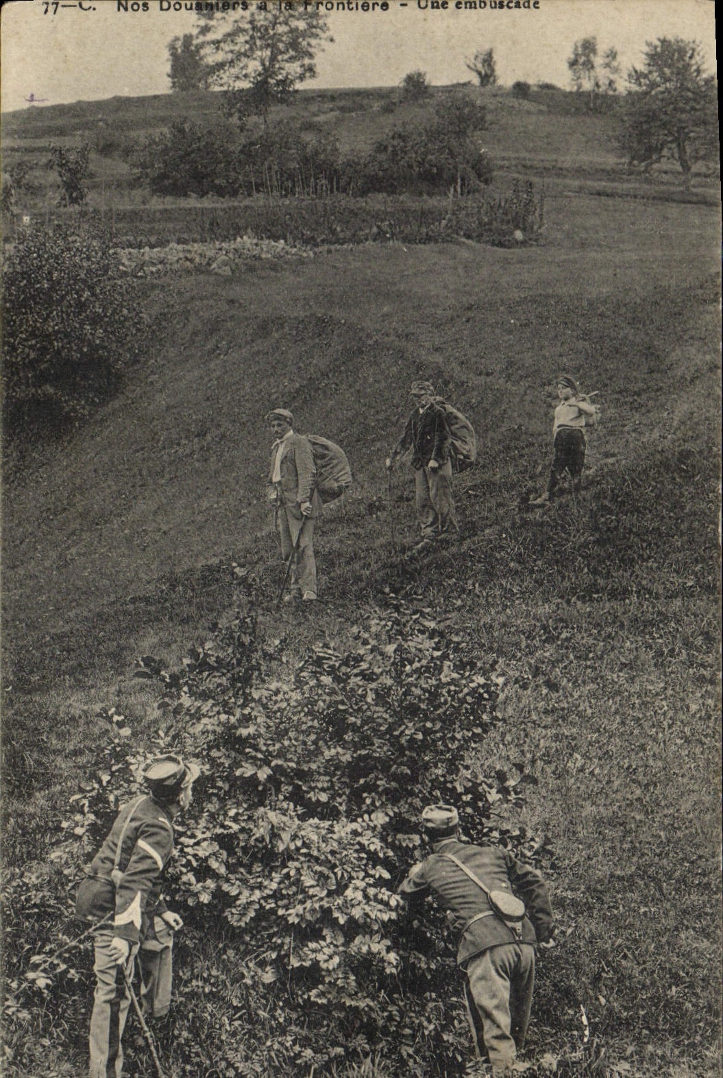 VINTAGE POSTCARD Customs Our customs officers at the border a ambush