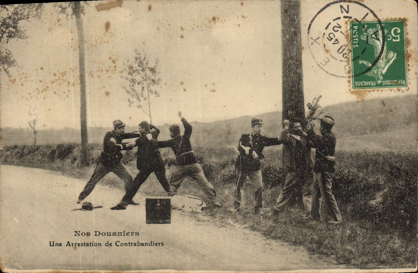 VINTAGE POSTCARD Customs Our customs officers an arrest of smugglers