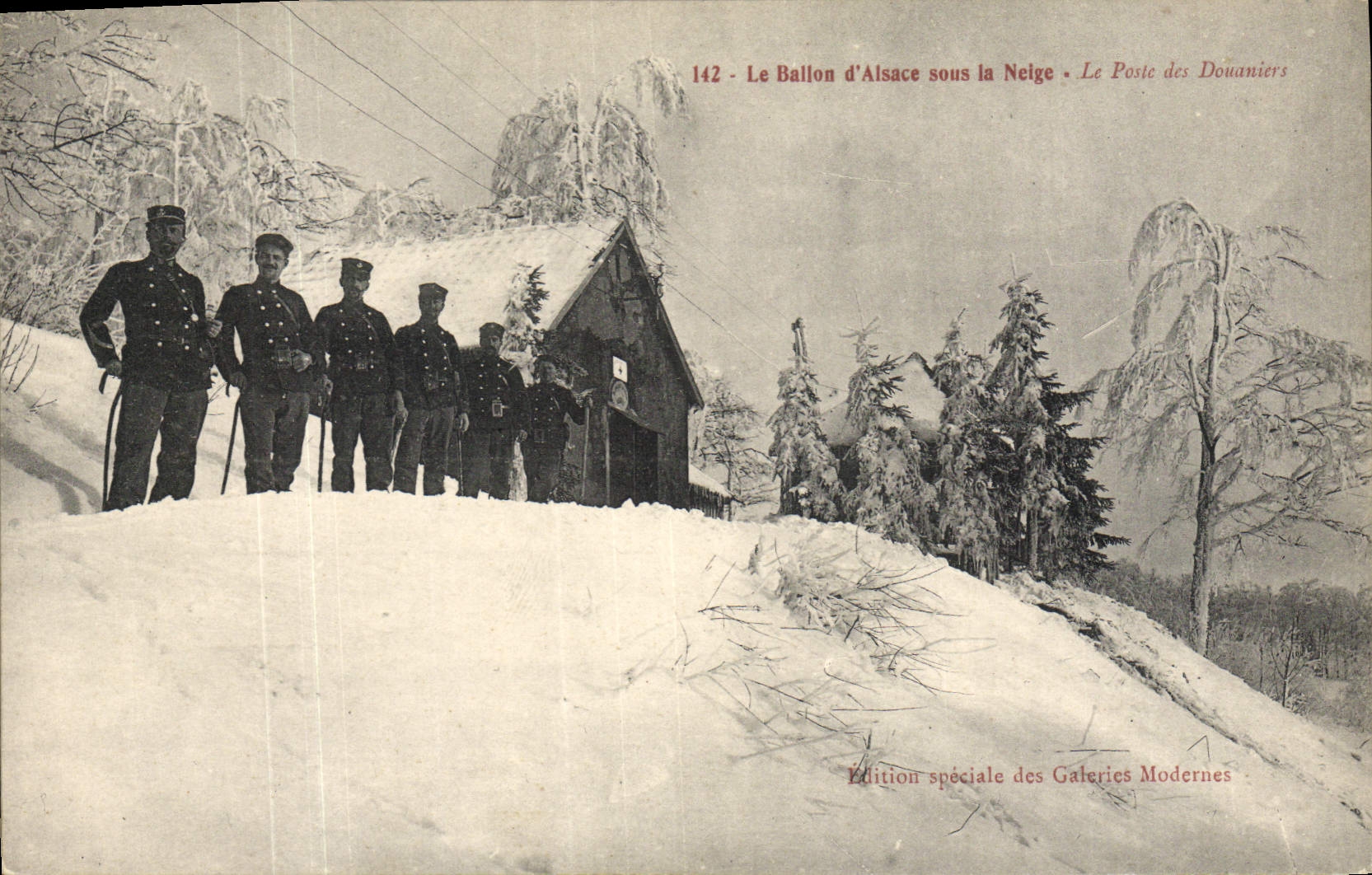 VINTAGE POSTCARD Customs the Balloon of Alsace under snow the station of the Customs officers