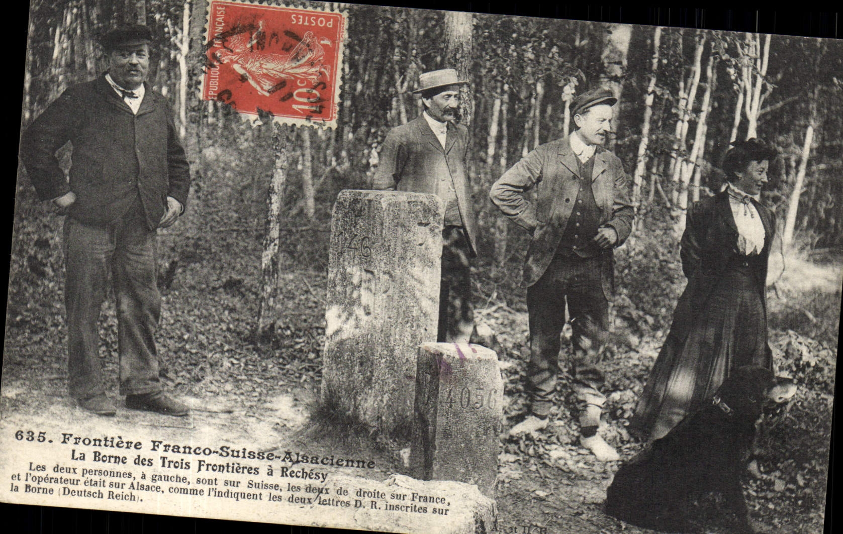 CPA Douanes Frontiere Franco suisse Alsacienne La borne des Trois Frontieres a Rechesy