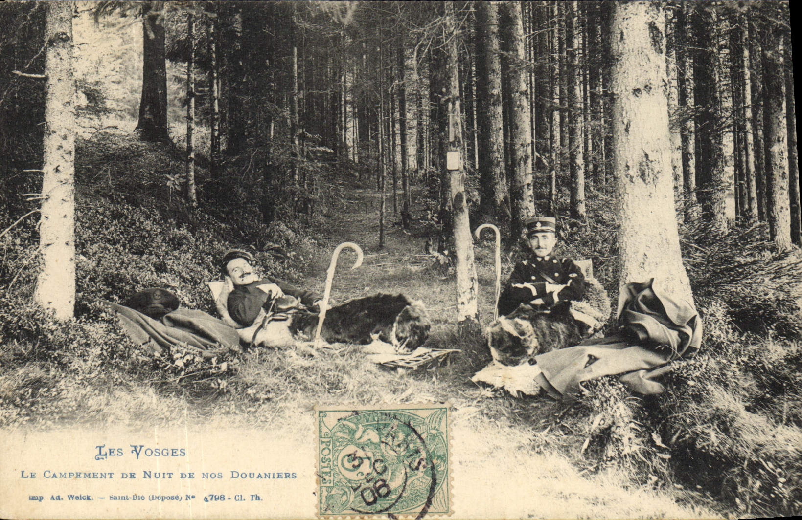 VINTAGE POSTCARD Customs the Vosges the camping of night of our customs officers