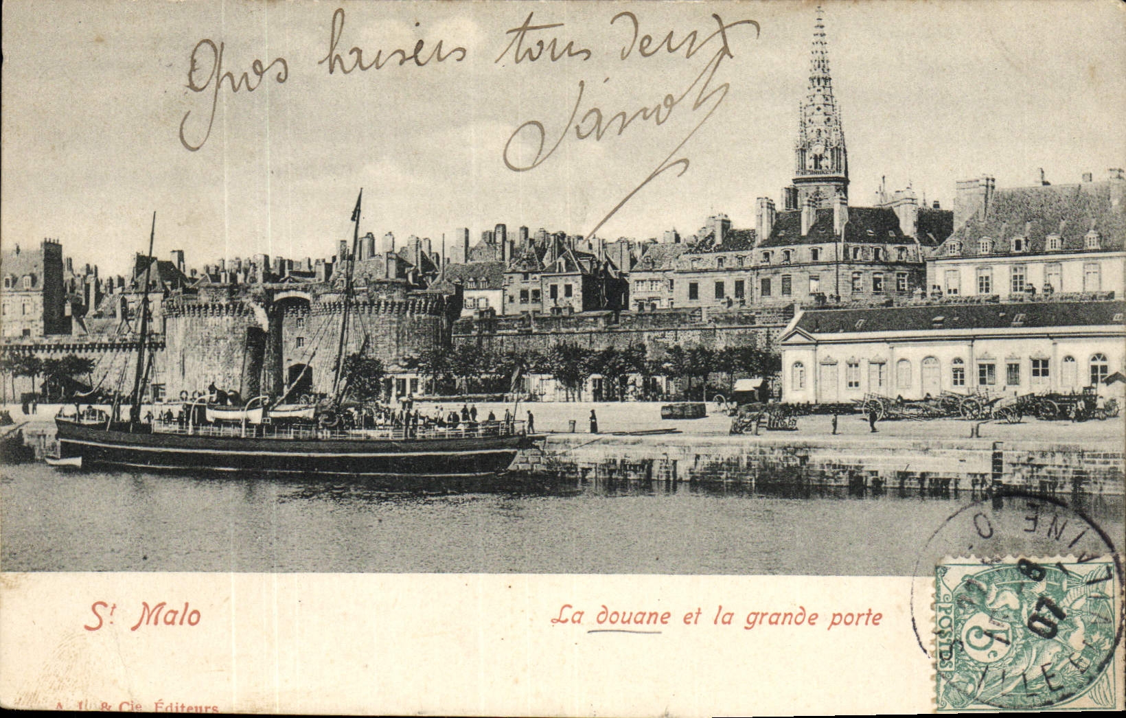 VINTAGE POSTCARD Customs St Malo customs and the large door Boat