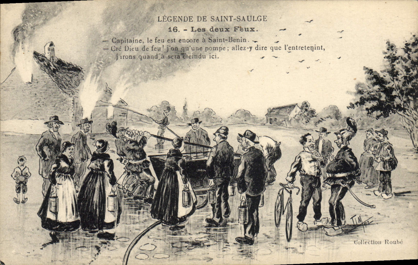 VINTAGE POSTCARD Sapeurs Firemen Captions of Saulge Saint two fires