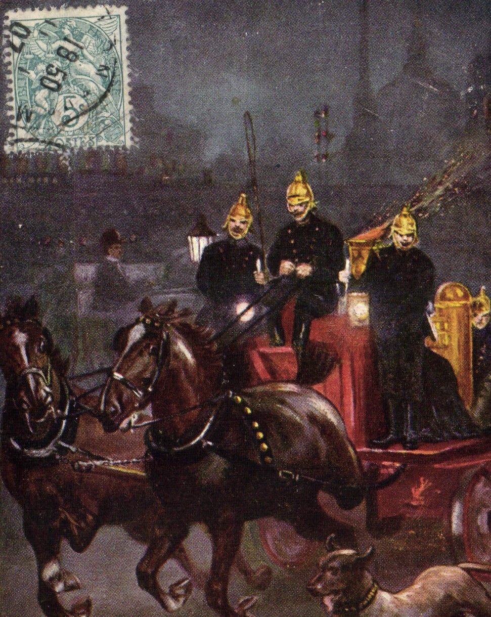 VINTAGE POSTCARD Sappers Firemen The whitefriars fire engine and its famous Dog Baron Chien