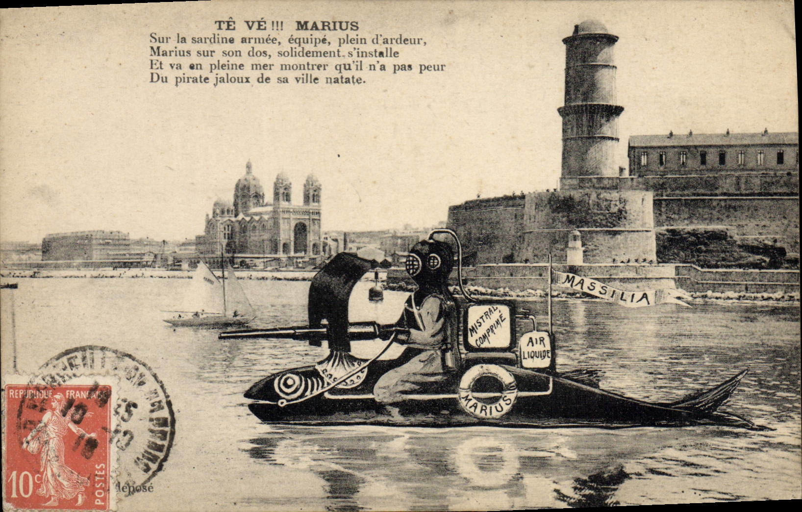 VINTAGE POSTCARD Sappers Firemen Marseilles Sardine Under amrin
