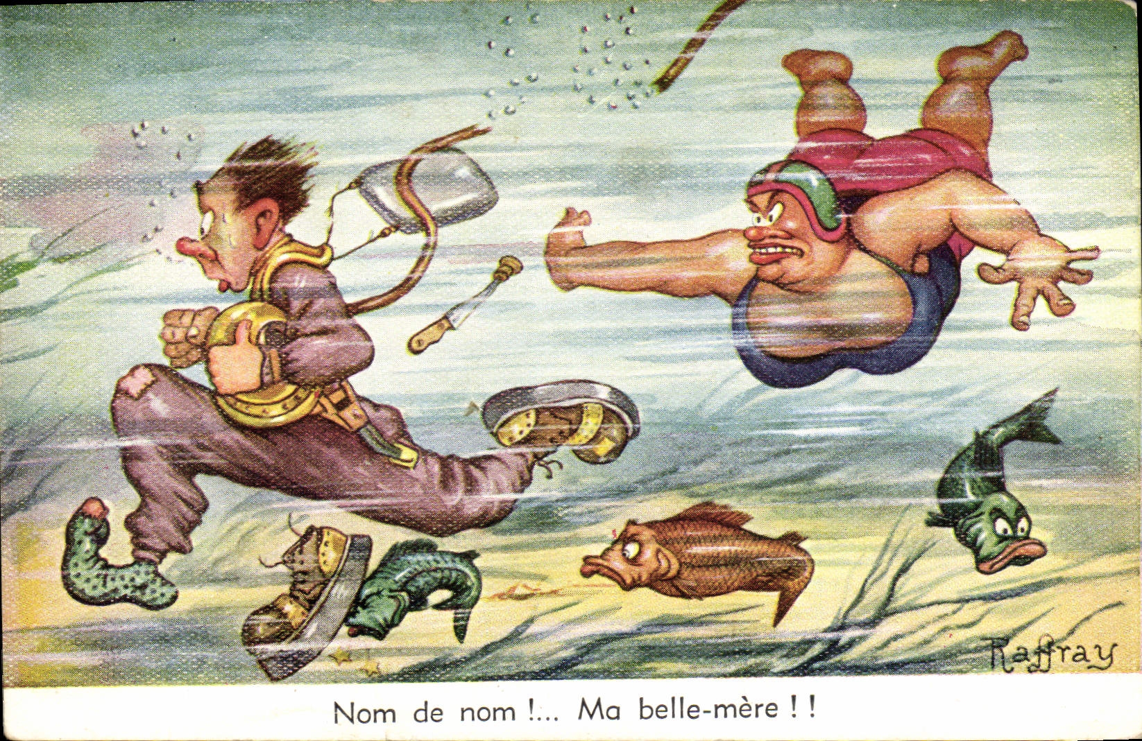VINTAGE POSTCARD Poisson Diver