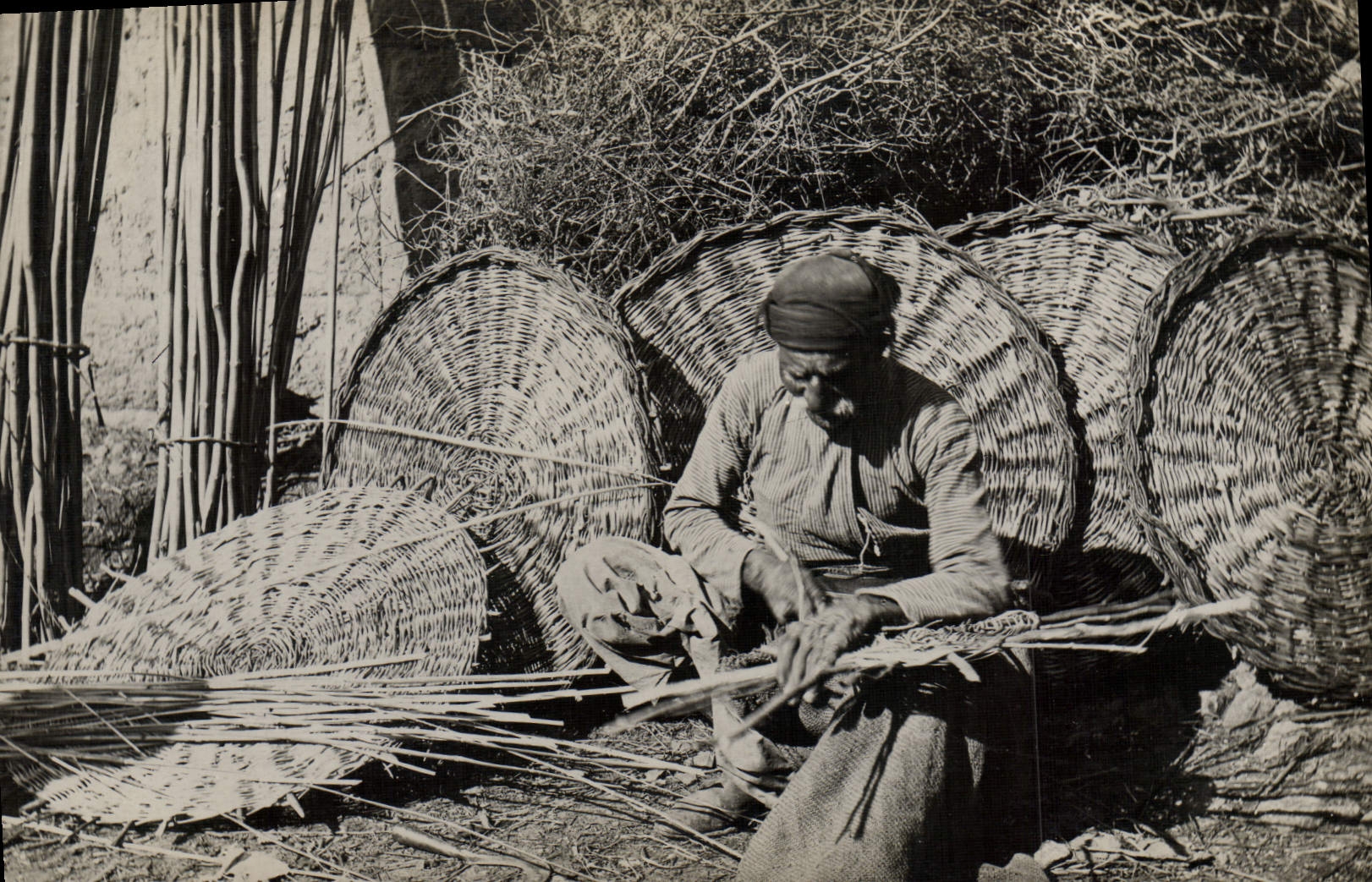 VINTAGE POSTCARD Craft industry Manufacture of the baskets Folklore