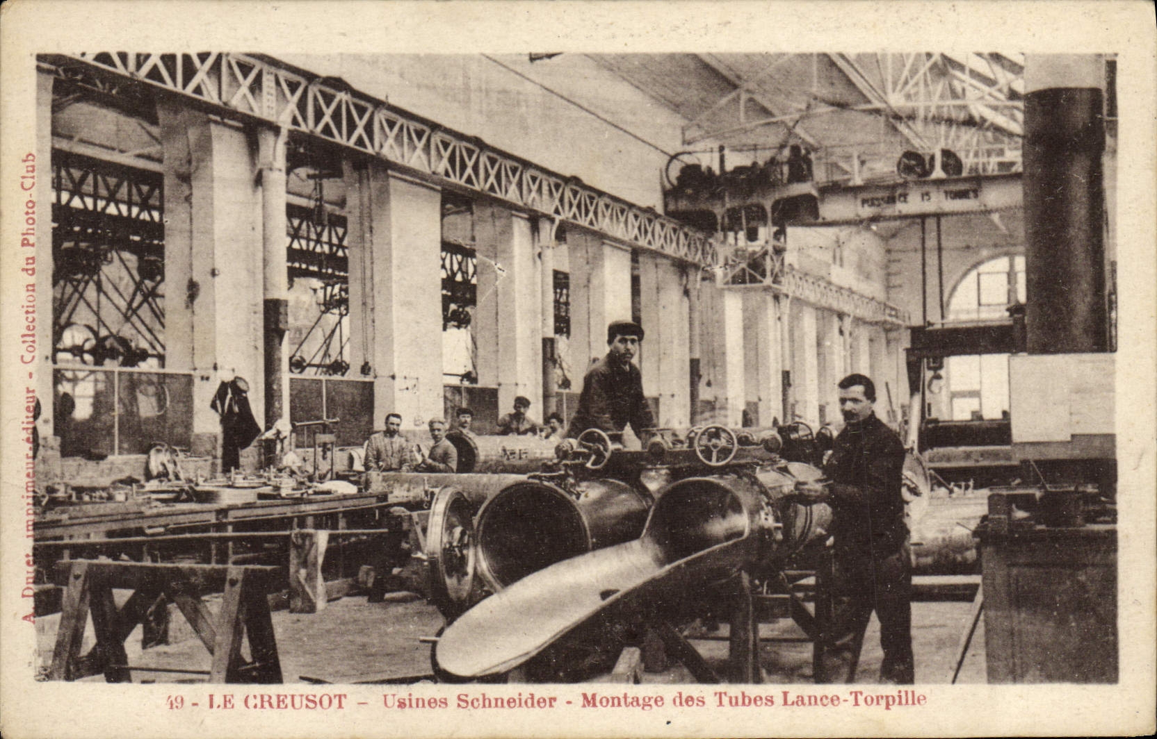 VINTAGE POSTCARD Creusot Usines Schneider Montage of the tubes Launches torpedo