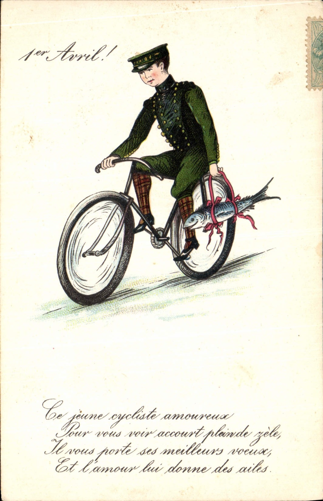 VINTAGE POSTCARD Velo Cycles Cycling Child April 1st