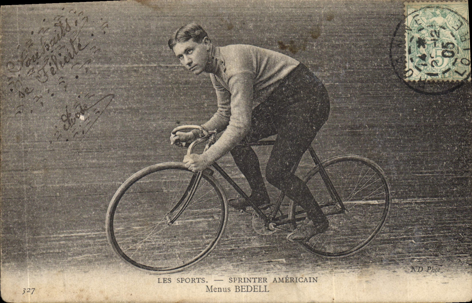 CPA Velo Cycle Cyclisme Sprinter Americain Menus Bedell
