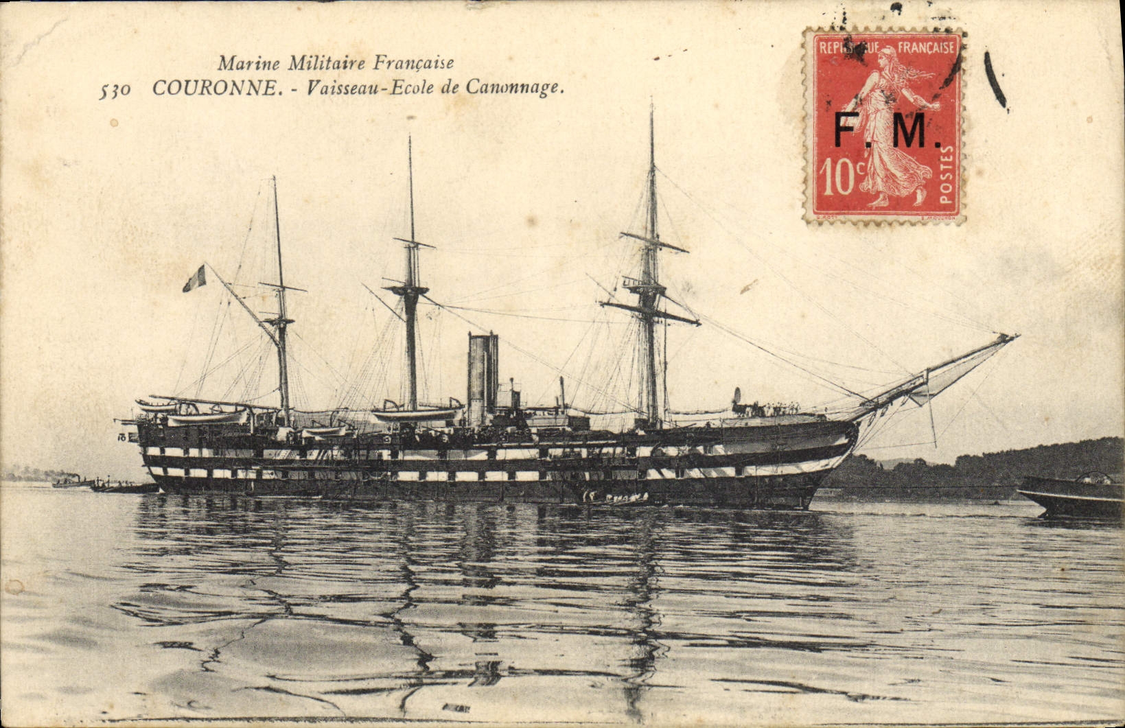 CPA Bateau Voilier Couronne Vaisseau Ecole de canonnage