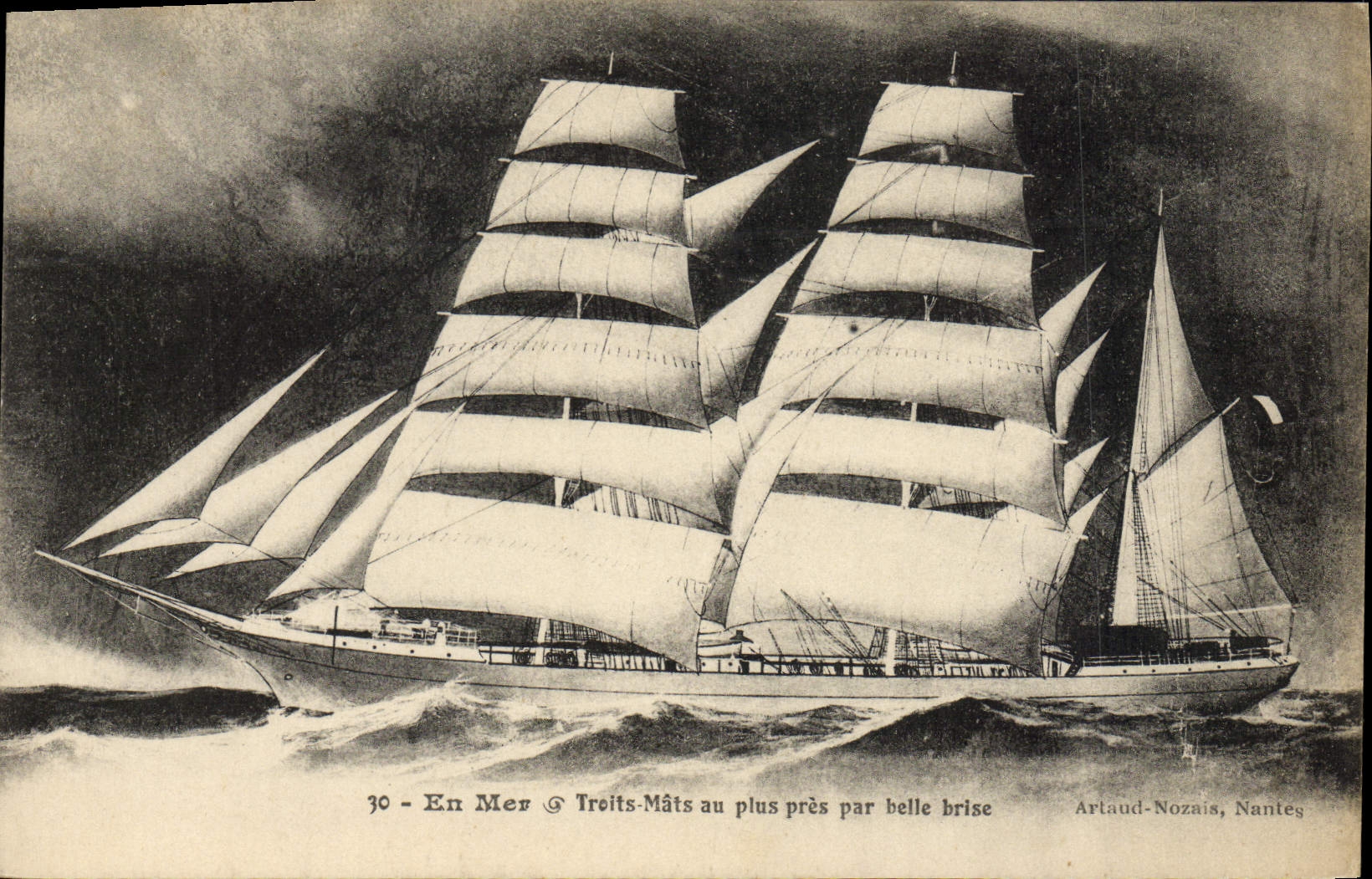 CPA Bateau Voilier Trois Mats au plus pres par belle brise