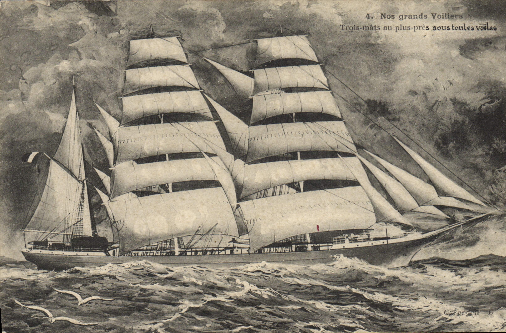 CPA Bateau Voilier Trois Mats au plus pres sous touts voiles