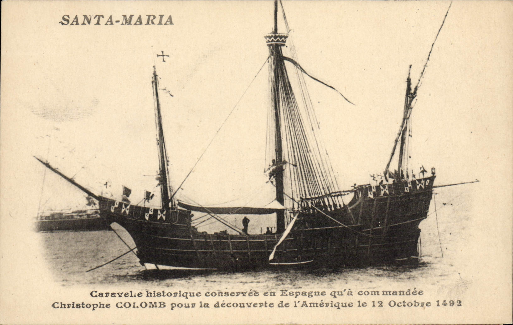 VINTAGE POSTCARD Sailing Boat Santa Maria Caravel conservee in Spain Christophe Colomb Discovered of America