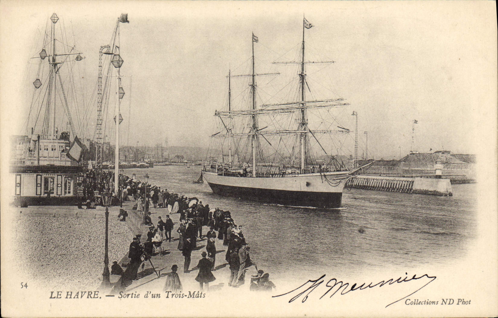 VINTAGE POSTCARD Sailing Boat Le Havre Left one Three chechmates