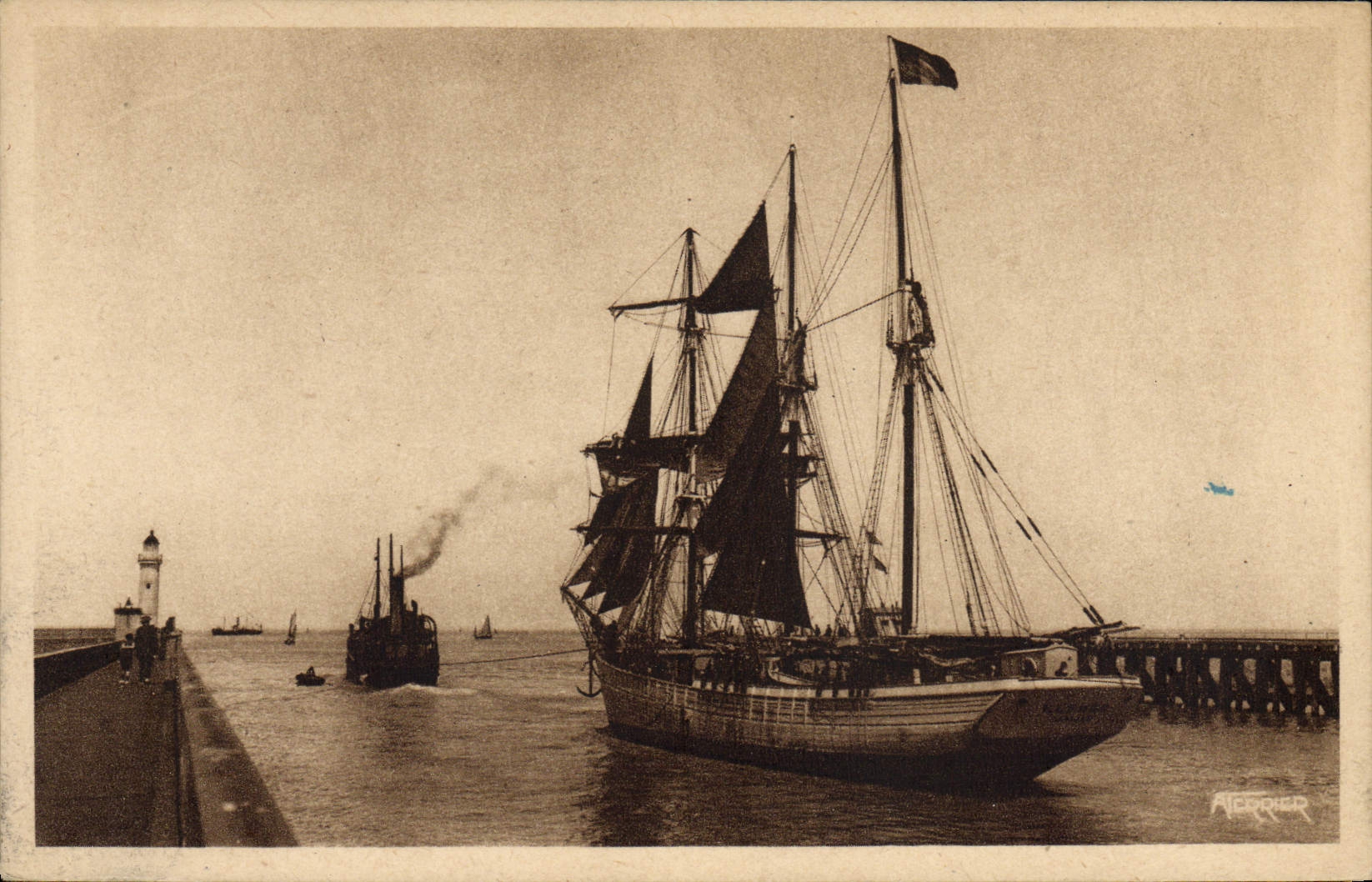 VINTAGE POSTCARD Sailing Boat Treport Have Seas Three Kleber chechmates