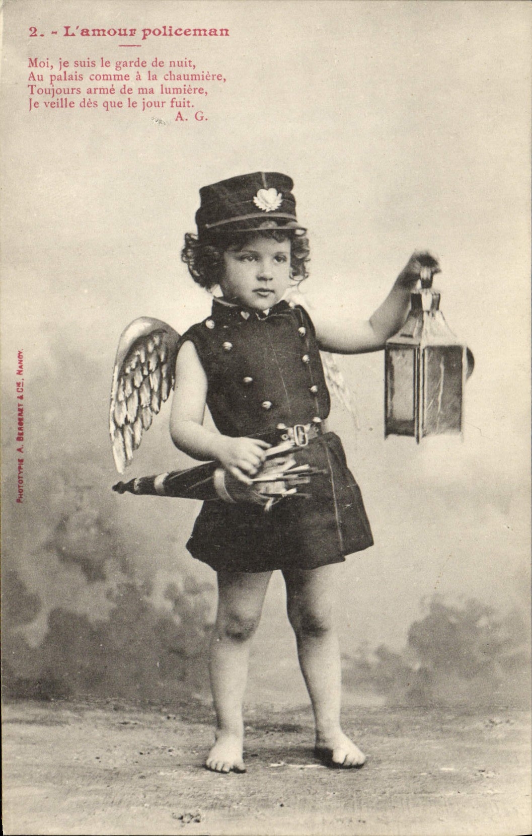 CPA Police Enfant l'amour policeman Ange