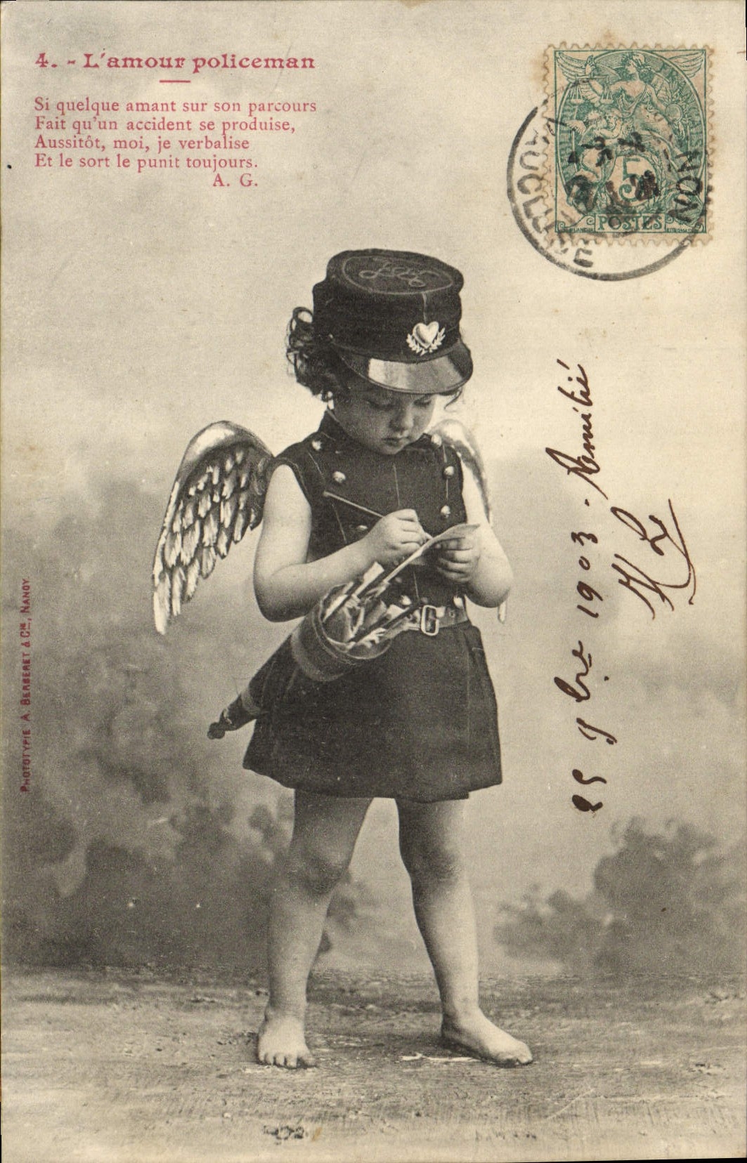 CPA Police Enfant l'amour policeman Ange