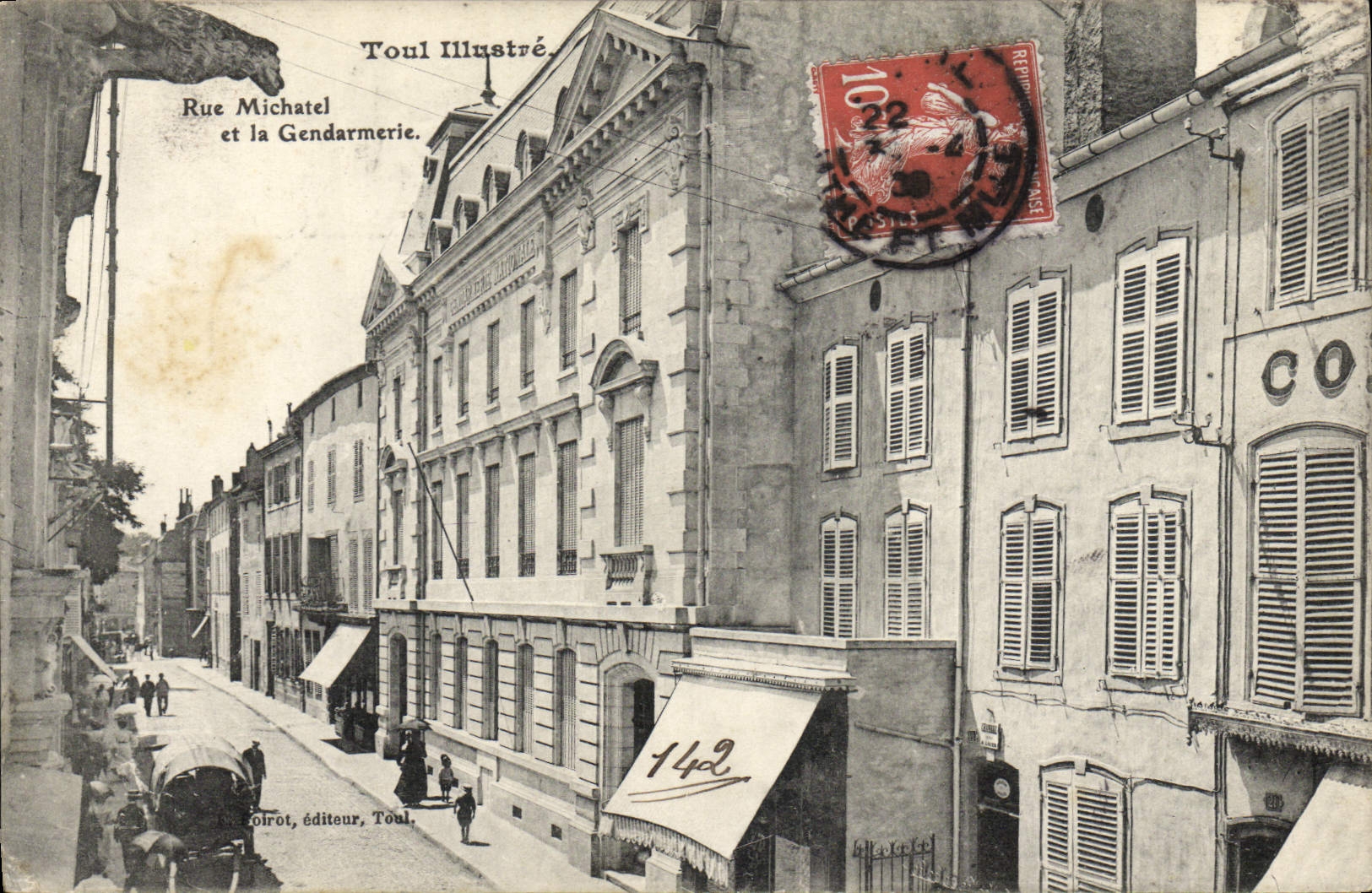 VINTAGE POSTCARD Toul Street Michatel and gendarmerie