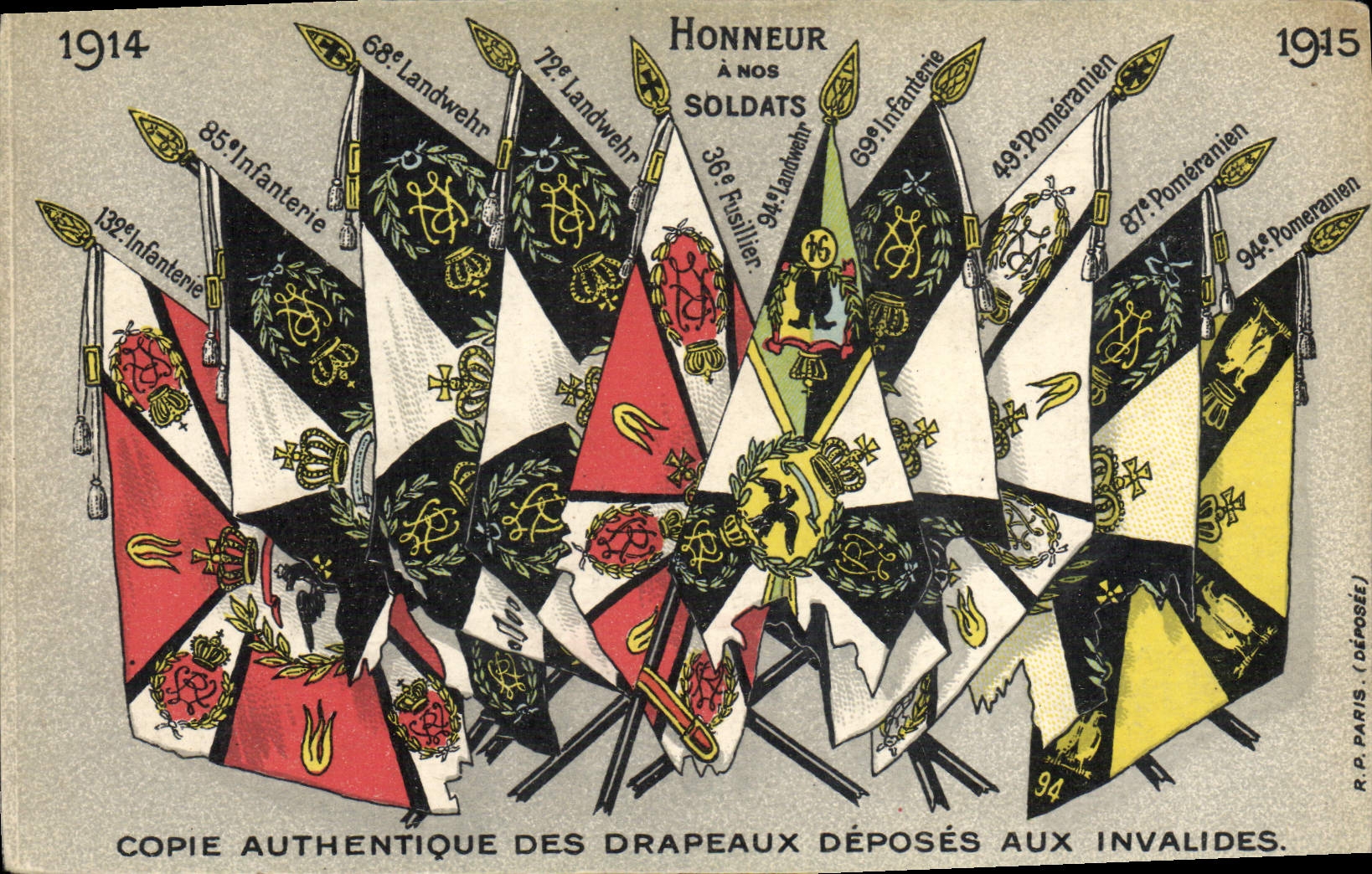 VINTAGE POSTCARD Cope of the flags demountings to the Paris Invalids