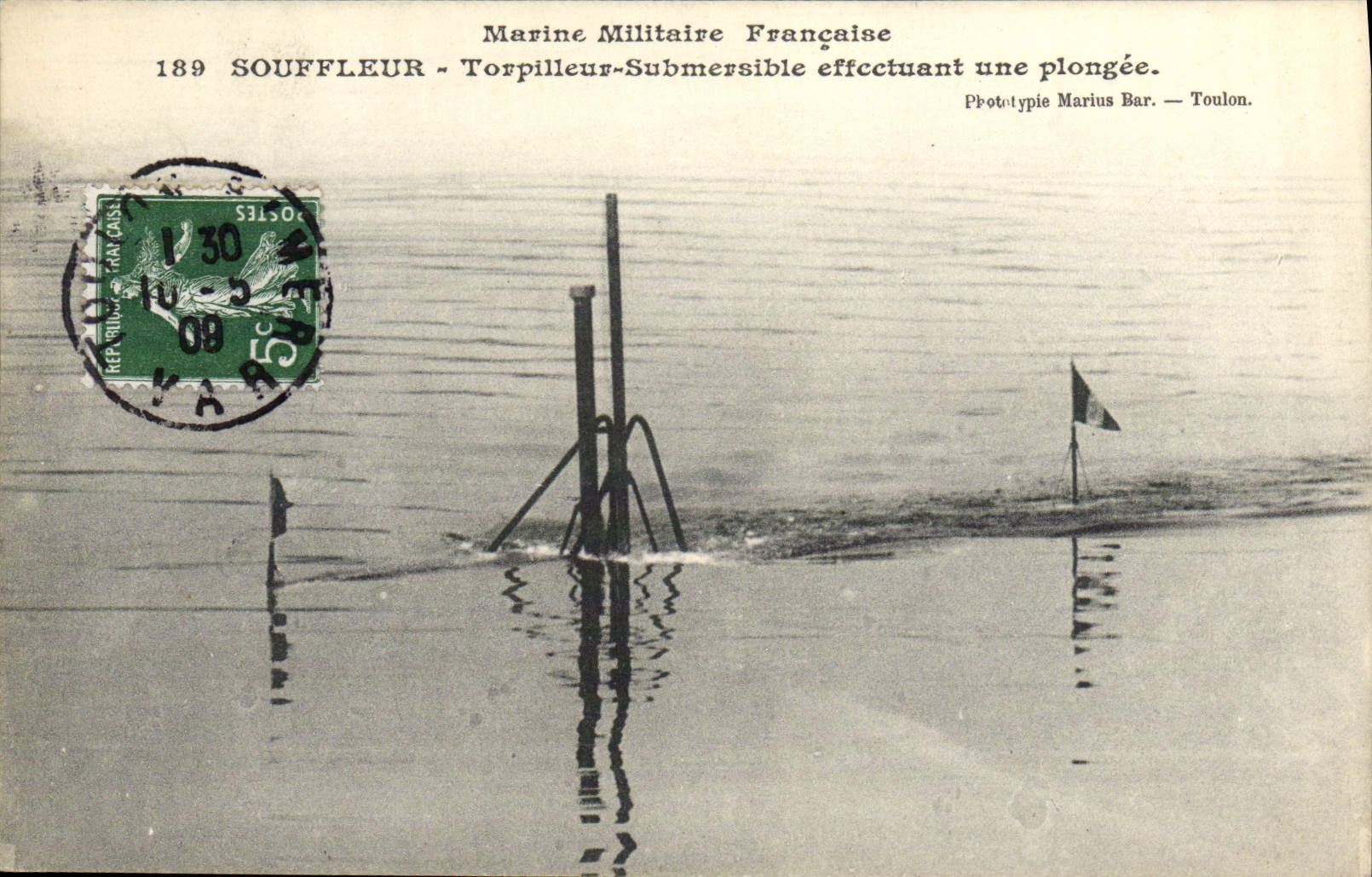 CPA Bateau Sous marin Souffleur Torpilleur Submersible effectuant une plongee