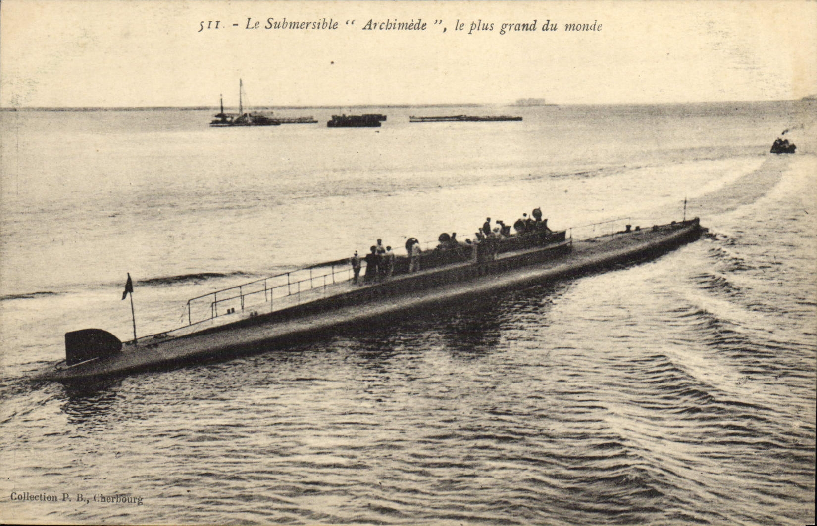 VINTAGE POSTCARD Boat Submarine the largest Archimedes of the world