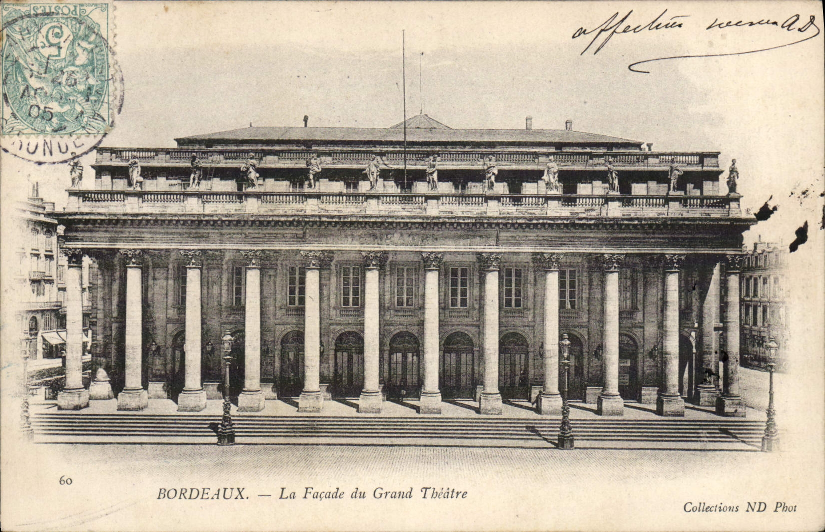 VINTAGE POSTCARD Theater Bordeaux Frontage of the large theater