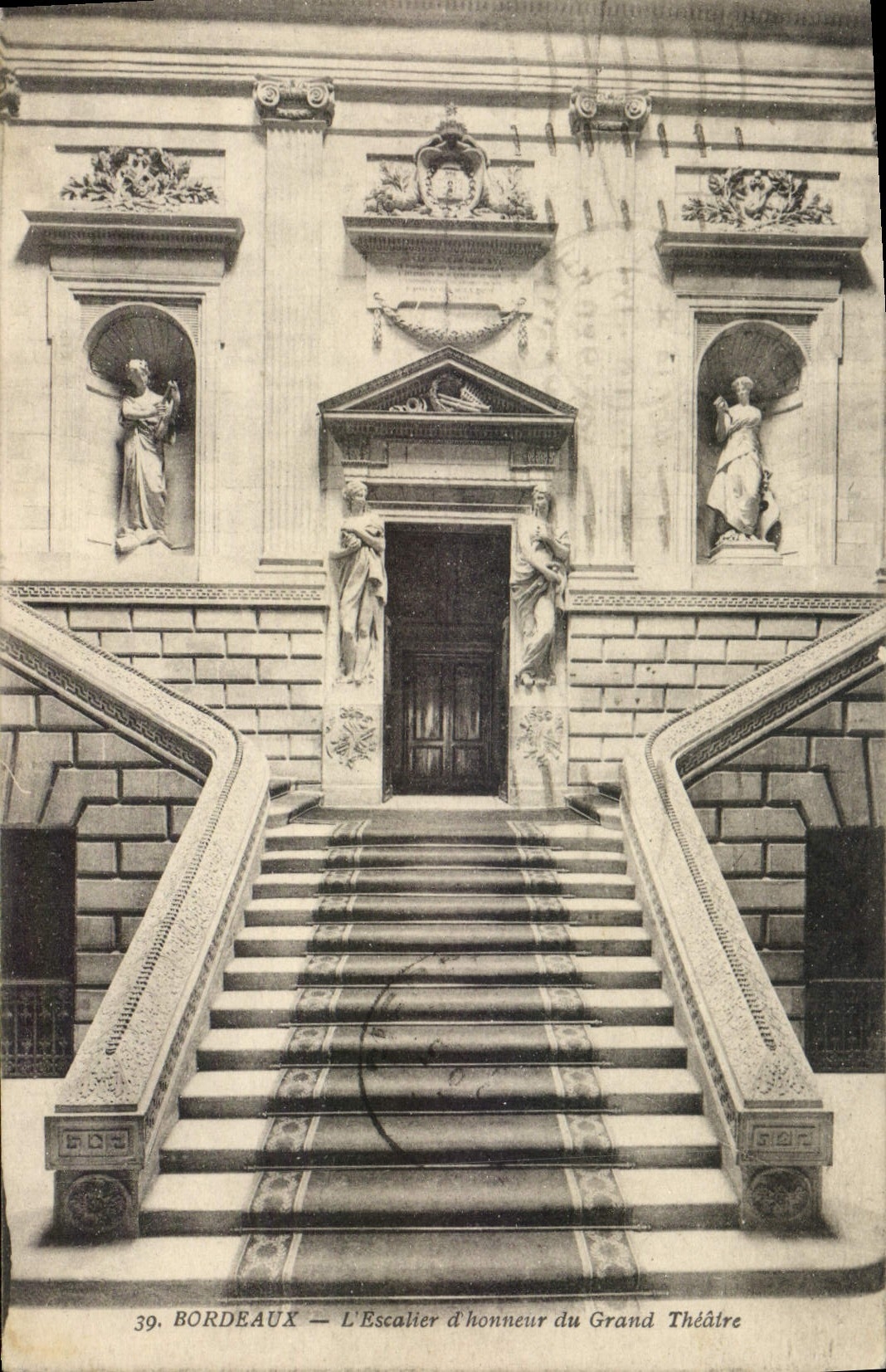VINTAGE POSTCARD Bordeaux Main staircase of the large Theater
