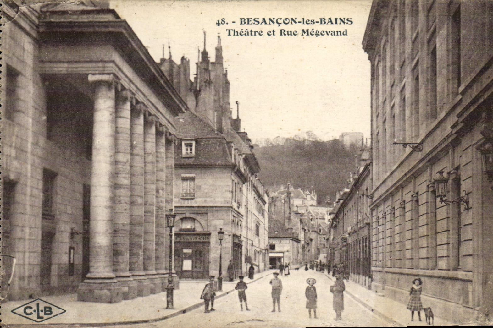 VINTAGE POSTCARD Besancon les Bains Theater and street Megevand