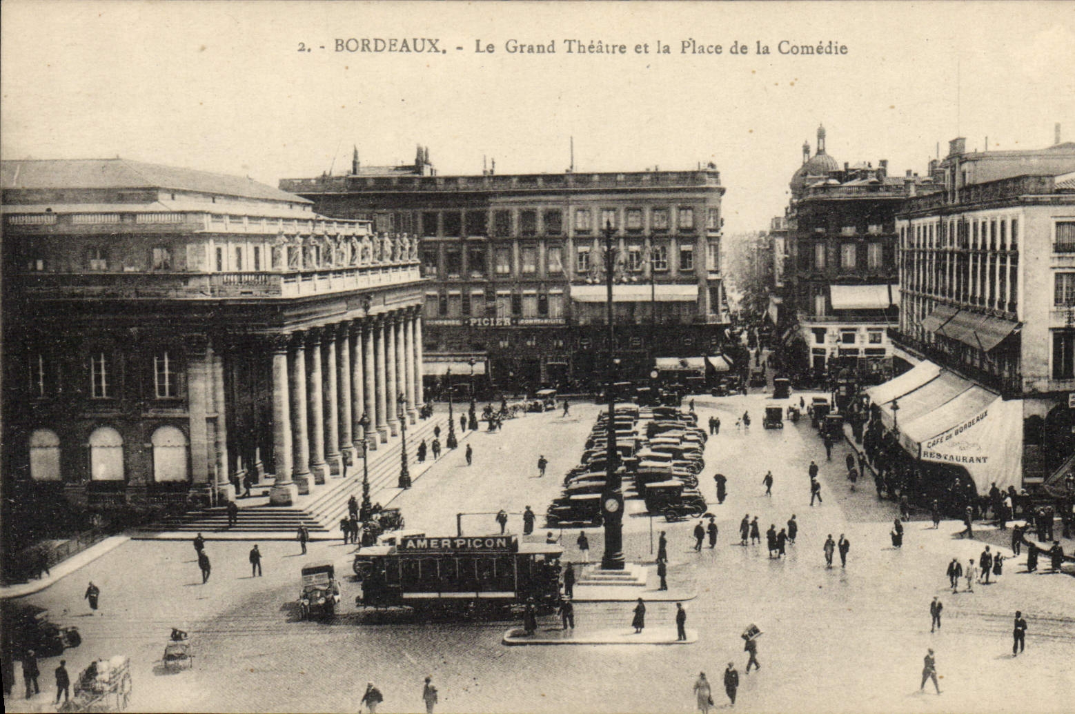 VINTAGE POSTCARD Bordeaux the large Theater and the place of the Comedy