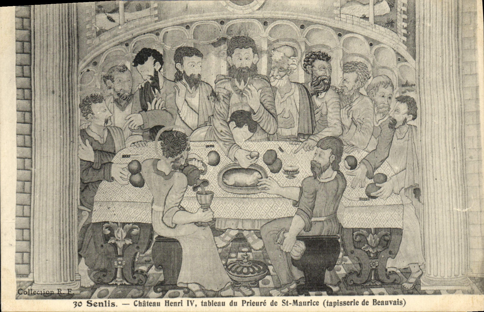 VINTAGE POSTCARD Senils Castle Henri IV Table of the Prioress of St Maurice tapestry of Beauvais