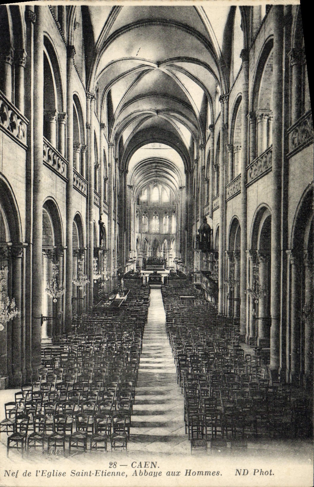 VINTAGE POSTCARD Caen Nave of the Church Saint Etienne Abbey with the Men